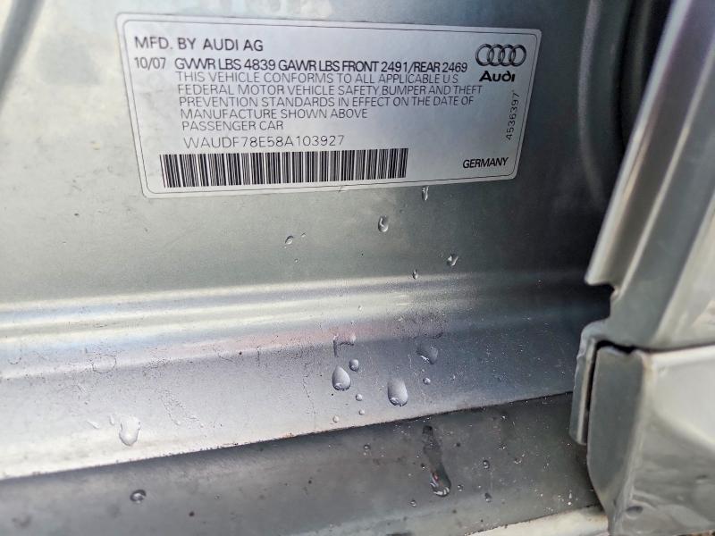Продажа на аукционе авто 2008 Audi A4, vin: WAUDF78E58A103927, номер лота: 48673206