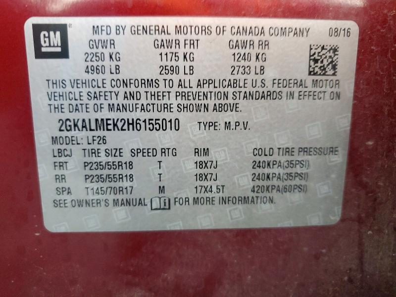 Aukcja sprzedaży 2017 Gmc Terrain, vin: 2GKALMEK2H6155010, numer aukcji: 50793896
