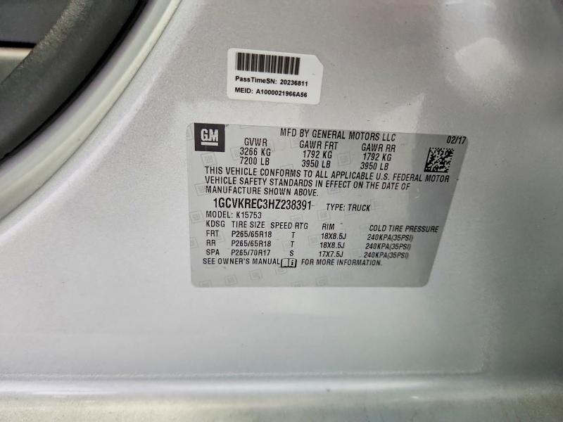 2017 Chevrolet Silverado მანქანა იყიდება აუქციონზე, vin: 1GCVKREC3HZ238391, აუქციონის ნომერი: 52144156