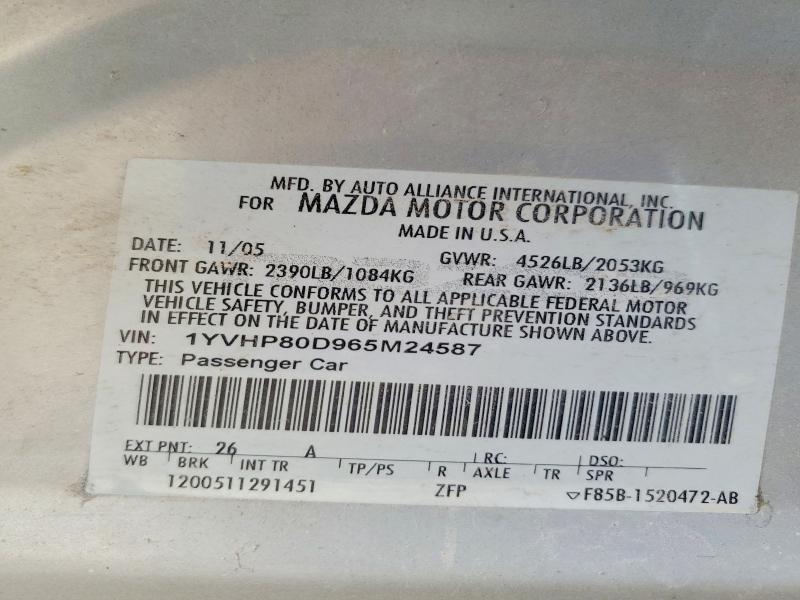 49932076 :رقم المزاد ، 1YVHP80D965M24587 vin ، 2006 Mazda 6 مزاد بيع