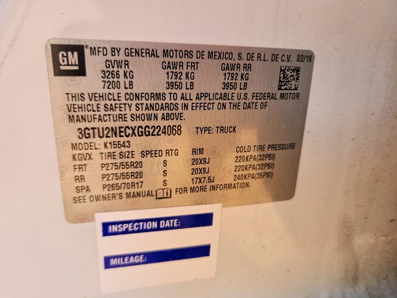 2016 Gmc Sierra მანქანა იყიდება აუქციონზე, vin: 3GTU2NECXGG224068, აუქციონის ნომერი: 49773066