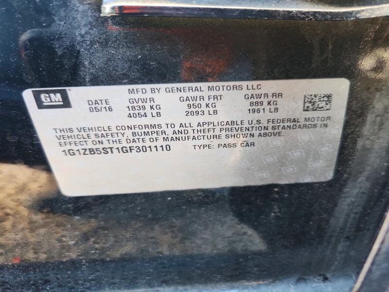Auction sale of the 2016 Chevrolet Malibu, vin: 1G1ZB5ST1GF301110, lot number: 51285176