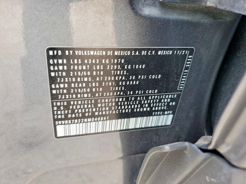 Aukcja sprzedaży 2022 Volkswagen Taos, vin: 3VVRX7B22NM040841, numer aukcji: 50662036