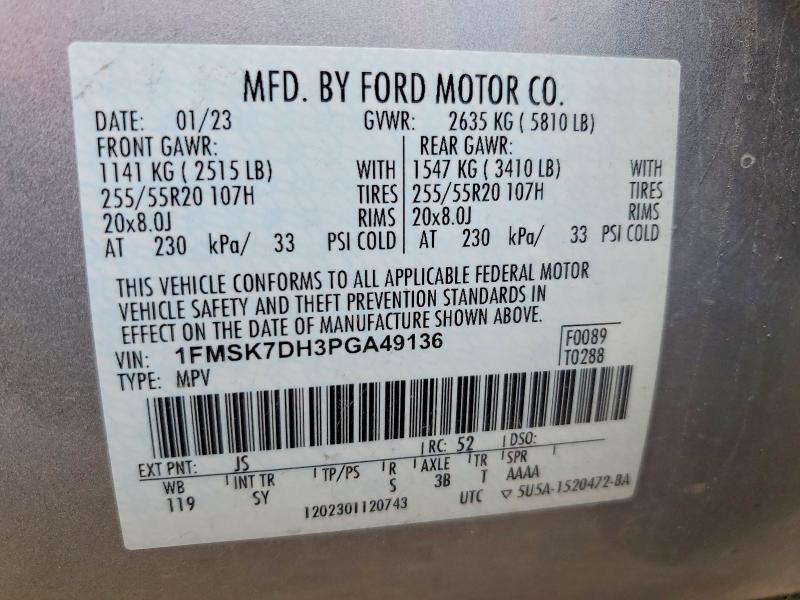 2023 Ford Explorer მანქანა იყიდება აუქციონზე, vin: 1FMSK7DH3PGA49136, აუქციონის ნომერი: 49831866
