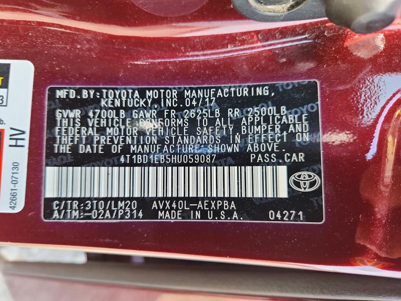 50502316 :رقم المزاد ، 4T1BD1EB5HU059087 vin ، 2017 Toyota Avalon Hybrid مزاد بيع