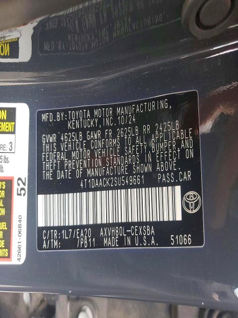 51590896 :رقم المزاد ، 4T1DAACK2SU549661 vin ، 2025 Toyota Camry مزاد بيع
