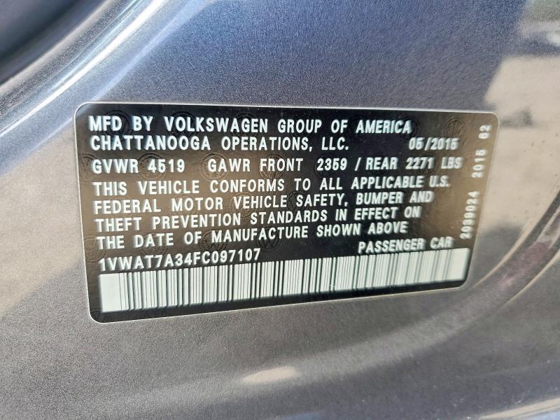 2015 Volkswagen Passat მანქანა იყიდება აუქციონზე, vin: 1VWAT7A34FC097107, აუქციონის ნომერი: 48638196
