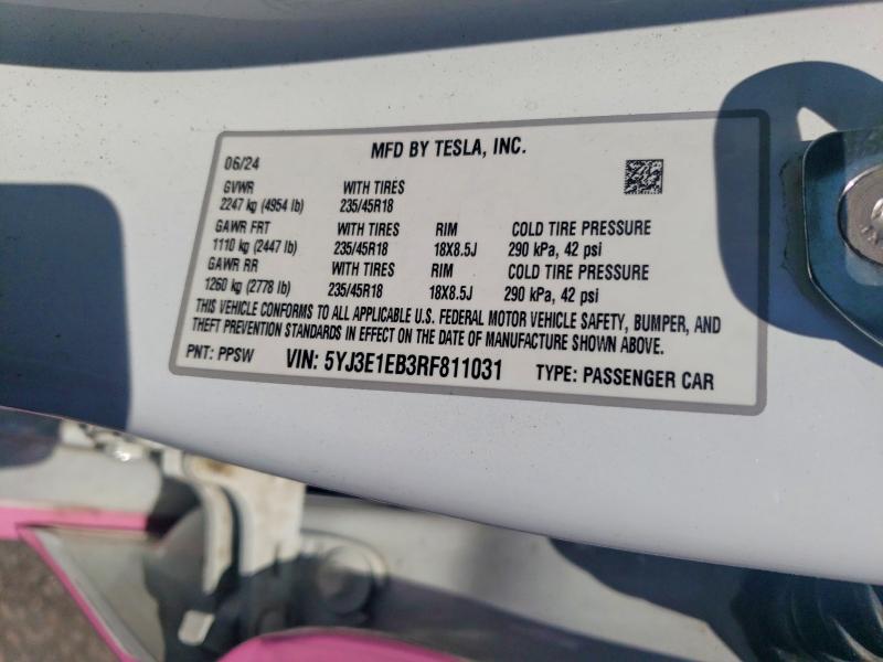 Aukcja sprzedaży 2024 Tesla Model 3, vin: 5YJ3E1EB3RF811031, numer aukcji: 49548616