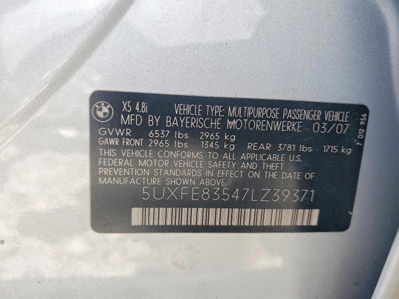50652536 :رقم المزاد ، 5UXFE83547LZ39371 vin ، 2007 Bmw X5 مزاد بيع