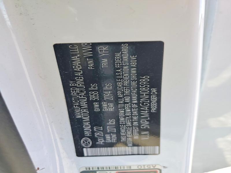 2022 Hyundai Elantra მანქანა იყიდება აუქციონზე, vin: 5NPLM4AG2NH085986, აუქციონის ნომერი: 51011046