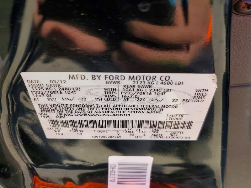 49267286 :رقم المزاد ، 1FMCU9EG9CKC46691 vin ، 2012 Ford Escape مزاد بيع