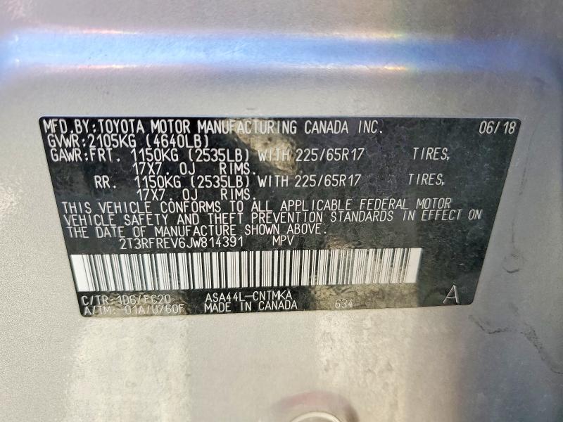51502416 :رقم المزاد ، 2T3RFREV6JW814391 vin ، 2018 Toyota Rav4 مزاد بيع