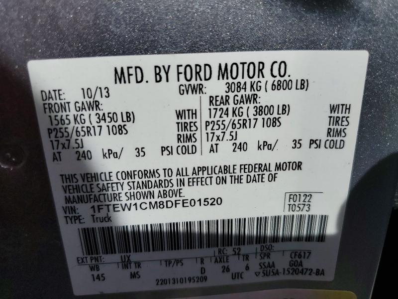 49735416 :رقم المزاد ، 1FTEW1CM8DFE01520 vin ، 2013 Ford F150 مزاد بيع
