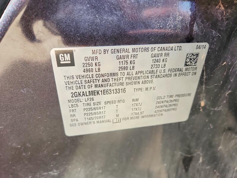 50734066 :رقم المزاد ، 2GKALMEK1E6313316 vin ، 2014 Gmc Terrain مزاد بيع