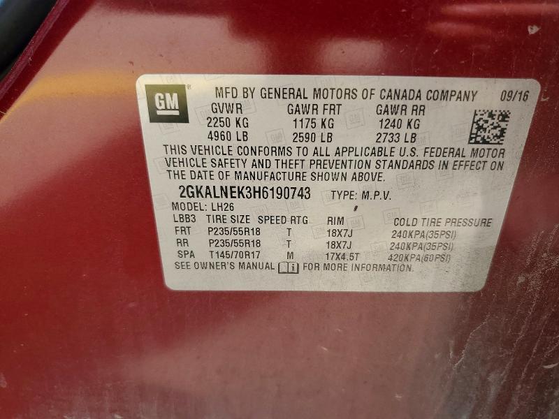2017 Gmc Terrain მანქანა იყიდება აუქციონზე, vin: 2GKALNEK3H6190743, აუქციონის ნომერი: 49083556