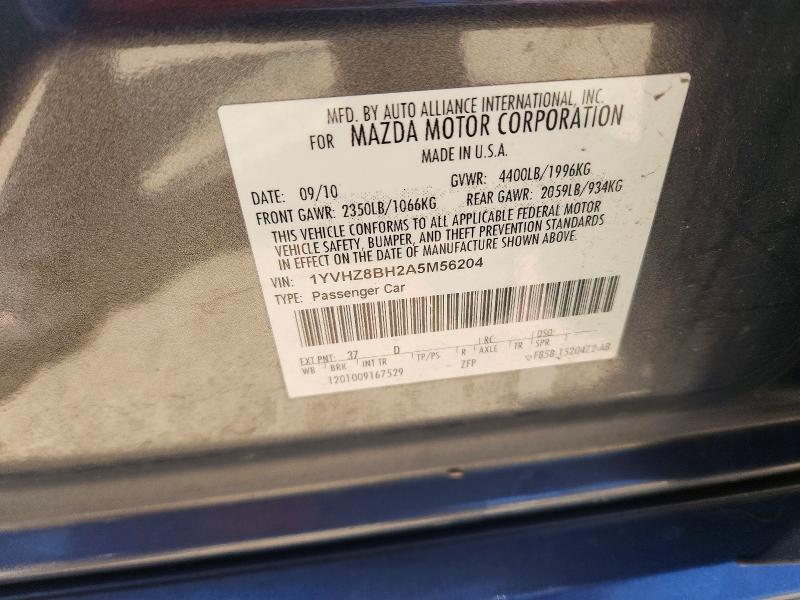 50523196 :رقم المزاد ، 1YVHZ8BH2A5M56204 vin ، 2010 Mazda 6 مزاد بيع