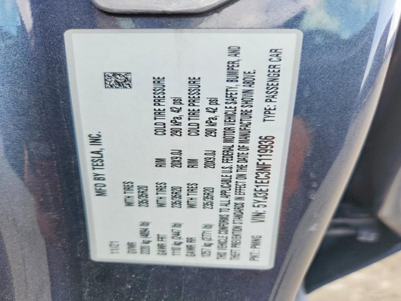 Aukcja sprzedaży 2022 Tesla Model 3, vin: 5YJ3E1EC3NF119936, numer aukcji: 50098166