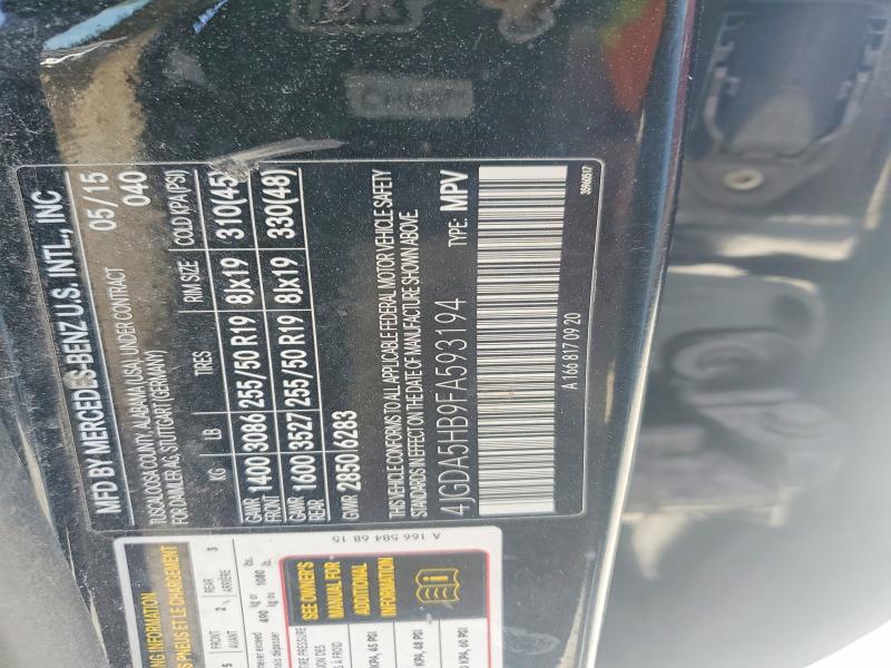 Продажа на аукционе авто 2015 Mercedes-benz Ml, vin: 4JGDA5HB9FA593194, номер лота: 48846846