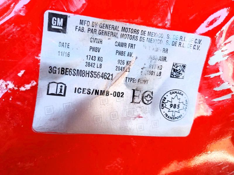 2017 Chevrolet Cruze მანქანა იყიდება აუქციონზე, vin: 3G1BE6SM8HS564621, აუქციონის ნომერი: 50171016