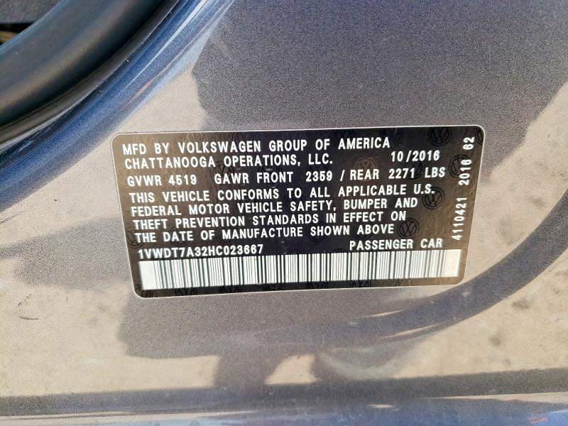 49818226 :رقم المزاد ، 1VWDT7A32HC023667 vin ، 2017 Volkswagen Passat مزاد بيع