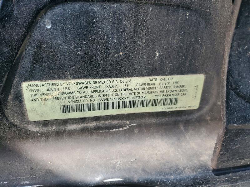 49683766 :رقم المزاد ، 3VWEG71KX7M157307 vin ، 2007 Volkswagen Jetta مزاد بيع