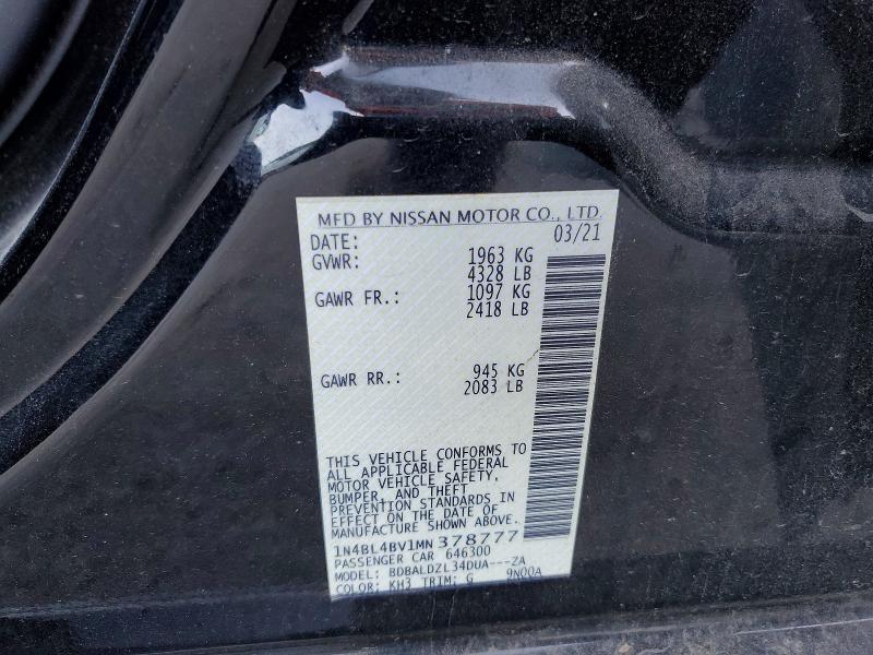Продаж на аукціоні авто 2021 Nissan Altima, vin: 1N4BL4BV1MN378777, номер лоту: 50948266