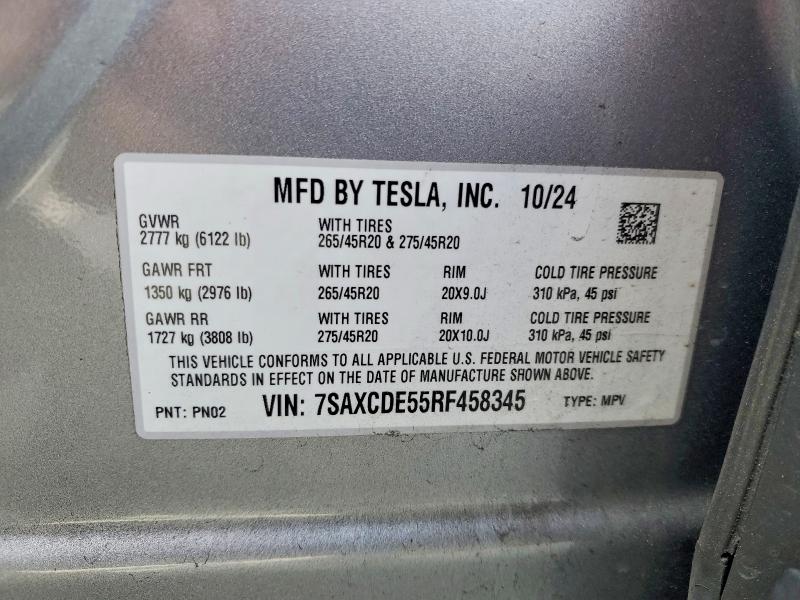48512966 :رقم المزاد ، 7SAXCDE55RF458345 vin ، 2024 Tesla Model X مزاد بيع