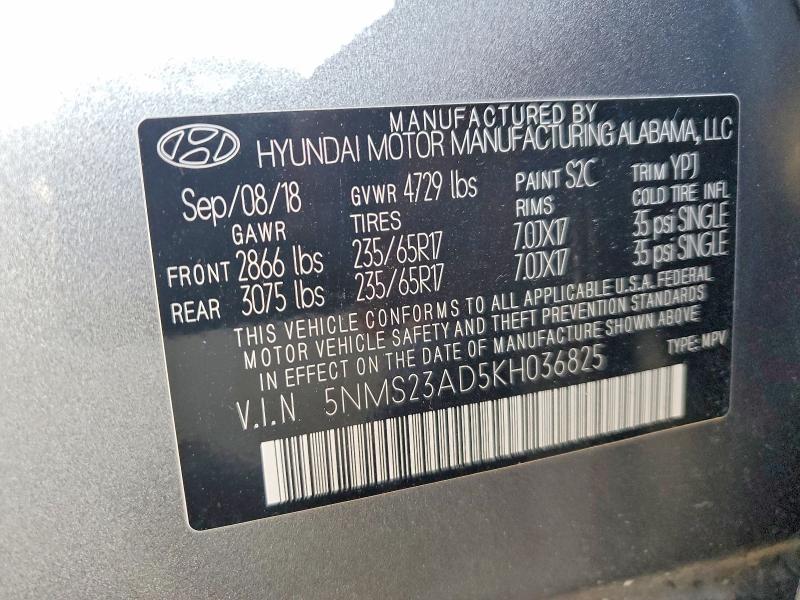 Продажа на аукционе авто 2019 Hyundai Santa Fe, vin: 5NMS23AD5KH036825, номер лота: 50132546