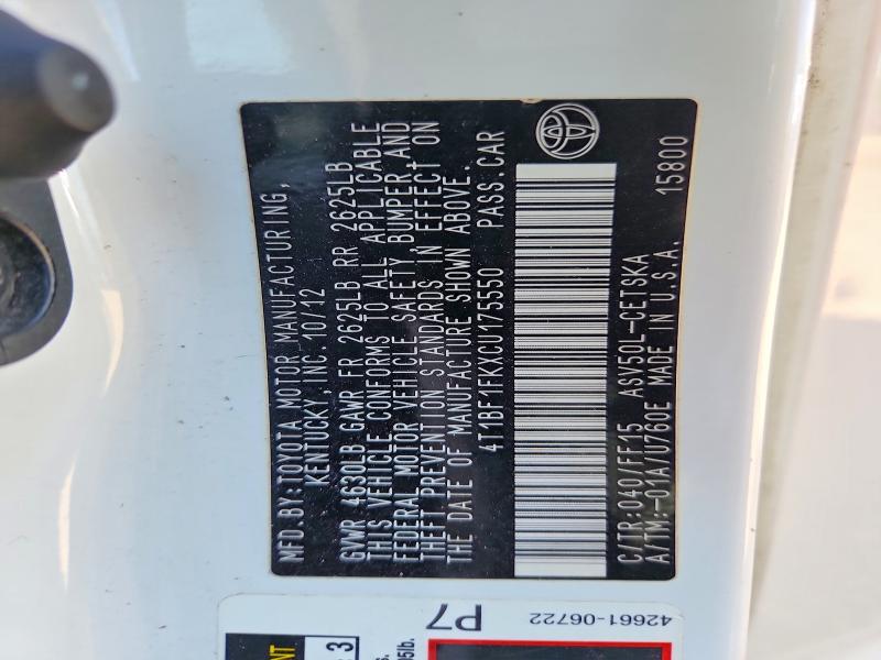 Aukcja sprzedaży 2012 Toyota Camry, vin: 4T1BF1FKXCU175550, numer aukcji: 50812686