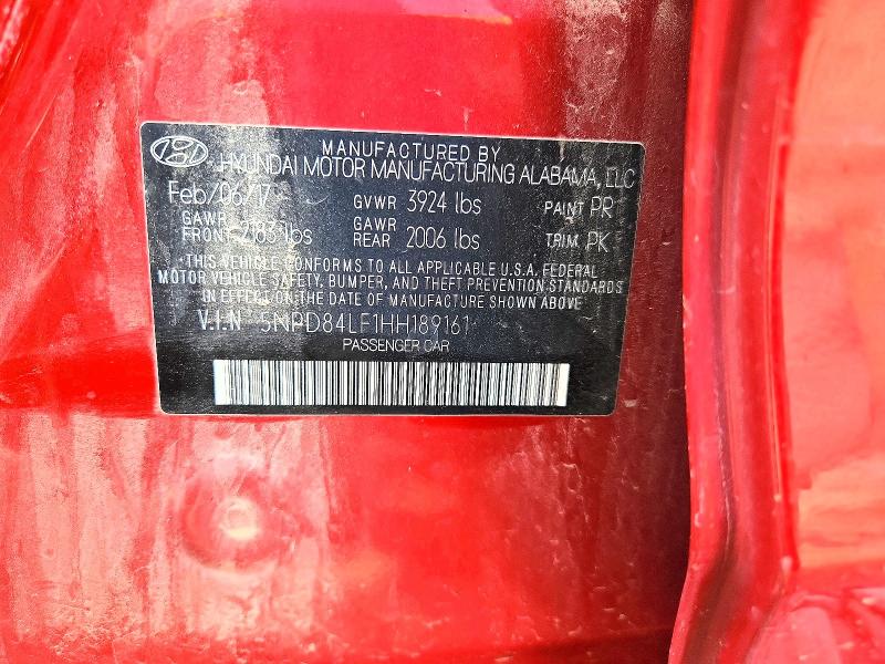 49885186 :رقم المزاد ، 5NPD84LF1HH189161 vin ، 2017 Hyundai Elantra مزاد بيع