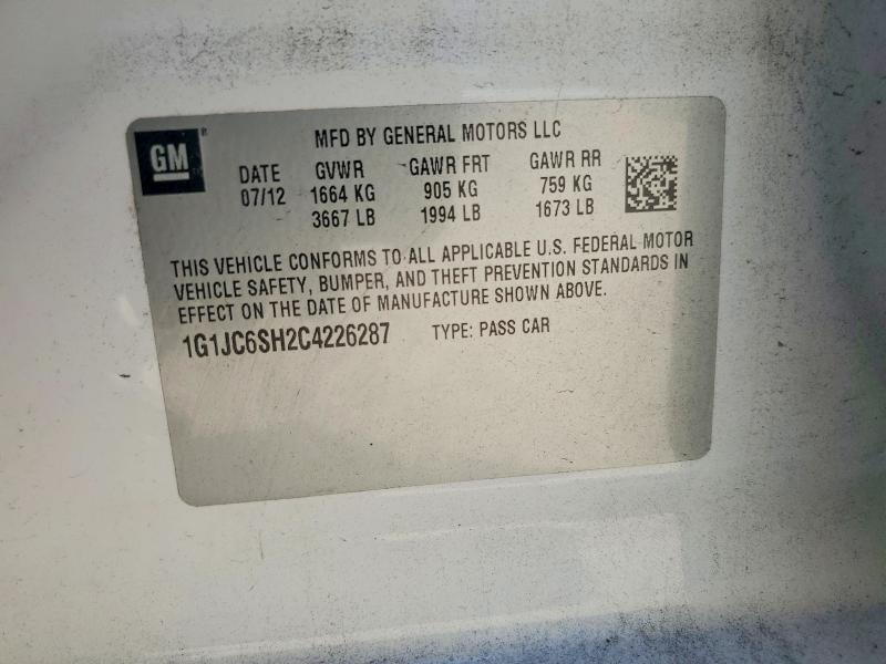 2012 Chevrolet Sonic მანქანა იყიდება აუქციონზე, vin: 1G1JC6SH2C4226287, აუქციონის ნომერი: 49740086