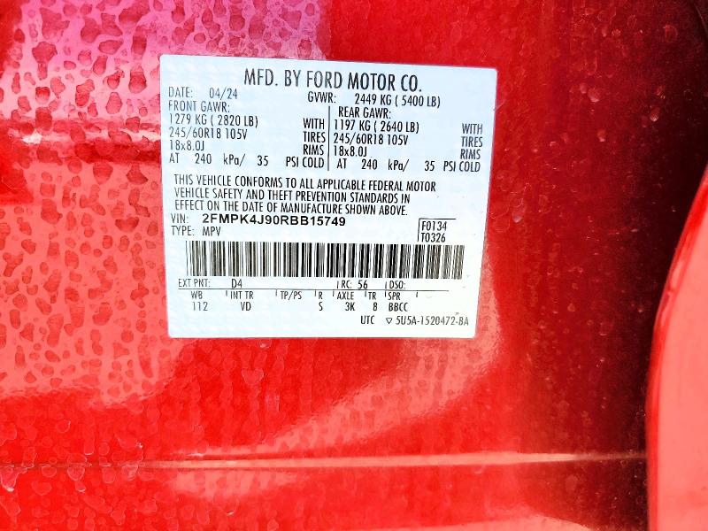 Aukcja sprzedaży 2024 Ford Edge, vin: 2FMPK4J90RBB15749, numer aukcji: 49086806