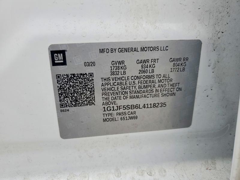 Продажа на аукционе авто 2020 Chevrolet Sonic, vin: 1G1JF5SB6L4118235, номер лота: 48434706