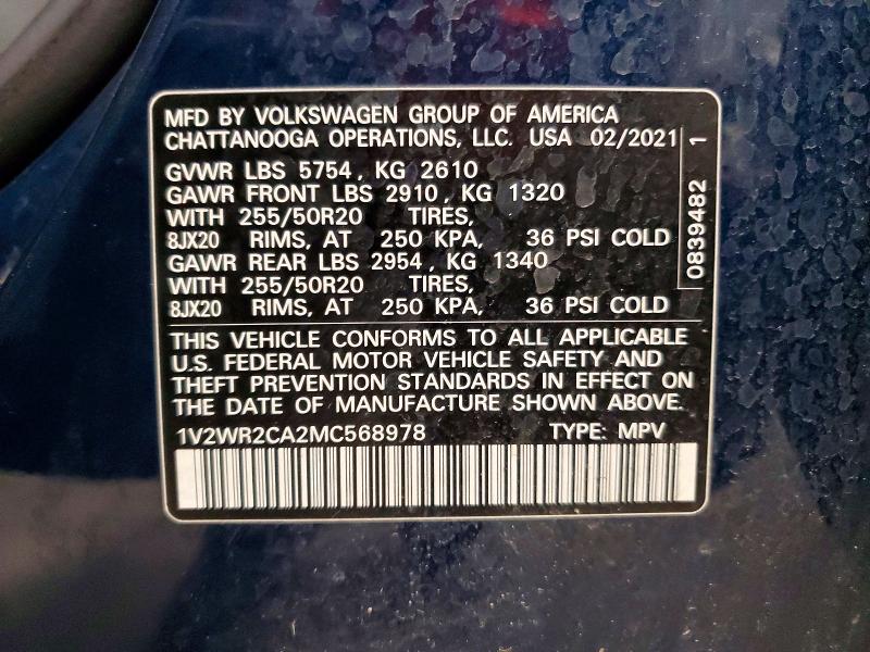 Aukcja sprzedaży 2021 Volkswagen Atlas, vin: 1V2WR2CA2MC568978, numer aukcji: 51259476