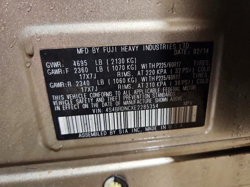 Продажа на аукционе авто 2014 Subaru Outback, vin: 4S4BRDNCXE2285354, номер лота: 48909056