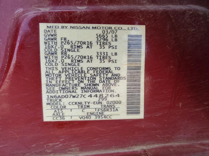 Auction sale of the 2007 Nissan Frontier, vin: 1N6AD07W27C448264, lot number: 51252776