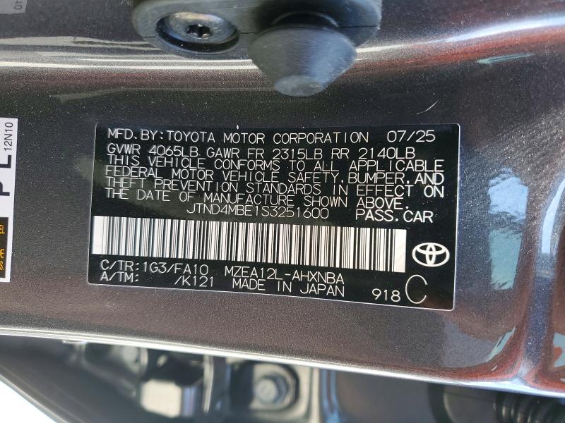 2025 Toyota Corolla Hatchback მანქანა იყიდება აუქციონზე, vin: JTND4MBE1S3251600, აუქციონის ნომერი: 50956866