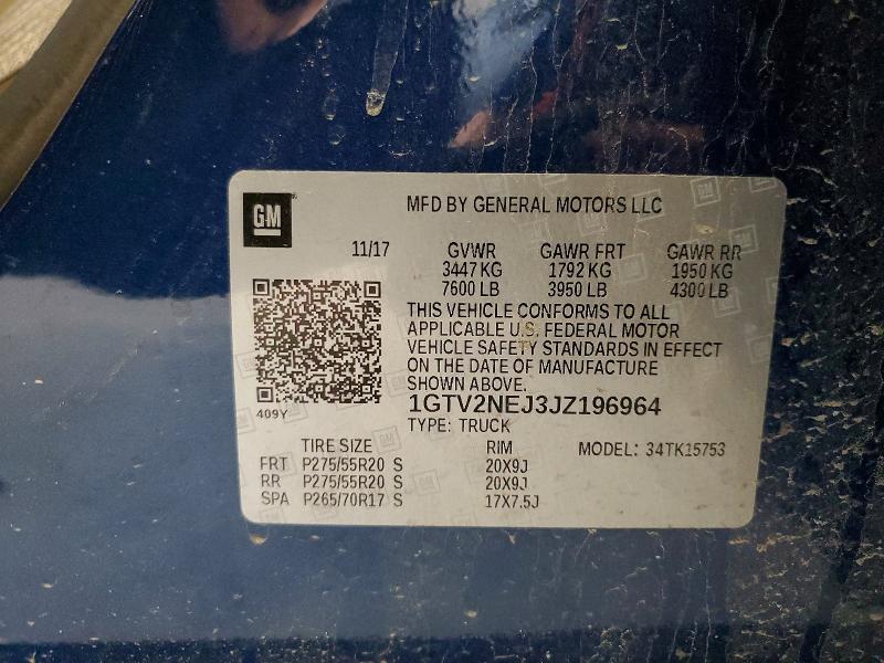 50918896 :رقم المزاد ، 1GTV2NEJ3JZ196964 vin ، 2018 Gmc Sierra مزاد بيع