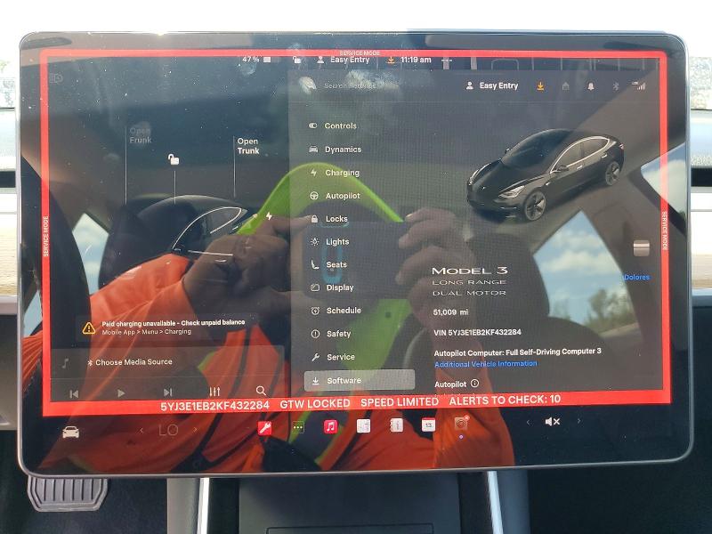 49762906 :رقم المزاد ، 5YJ3E1EB2KF432284 vin ، 2019 Tesla Model 3 مزاد بيع