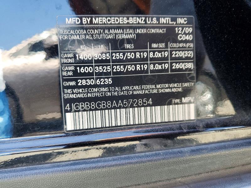 2010 Mercedes-benz Ml მანქანა იყიდება აუქციონზე, vin: 4JGBB8GB8AA572854, აუქციონის ნომერი: 51376966
