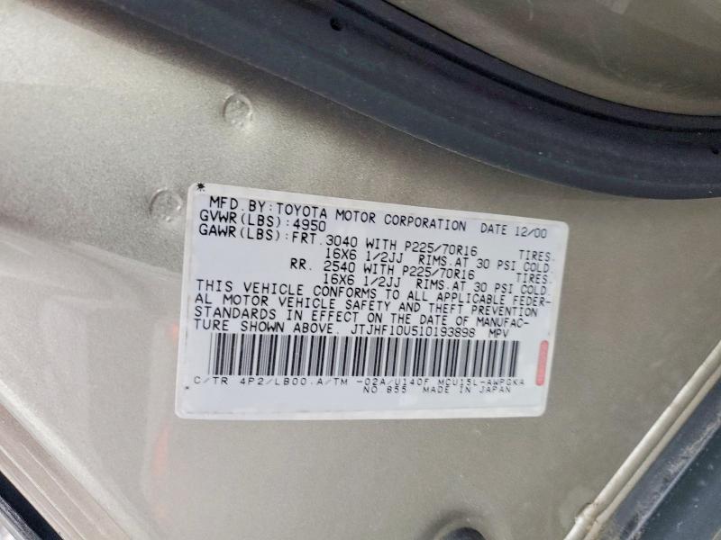 51698666 :رقم المزاد ، JTJHF10U510193898 vin ، 2001 Lexus Rx 300 مزاد بيع