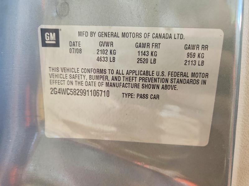50650766 :رقم المزاد ، 2G4WC582991106710 vin ، 2009 Buick Lacrosse مزاد بيع