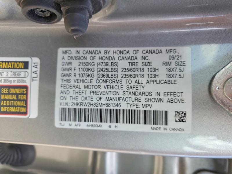 51073306 :رقم المزاد ، 2HKRW2H82MH681346 vin ، 2021 Honda Cr-v مزاد بيع