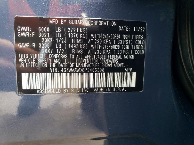 50986086 :رقم المزاد ، 4S4WMAWD8P3406398 vin ، 2023 Subaru Ascent مزاد بيع