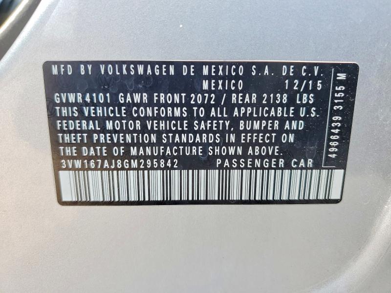 51560786 :رقم المزاد ، 3VW167AJ8GM295842 vin ، 2016 Volkswagen Jetta مزاد بيع