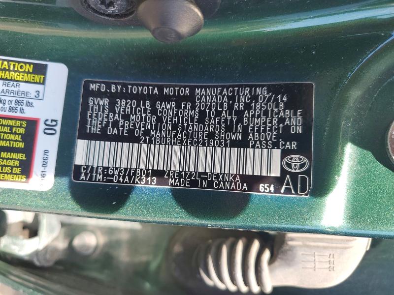 50717226 :رقم المزاد ، 2T1BURHEXEC219031 vin ، 2014 Toyota Corolla مزاد بيع