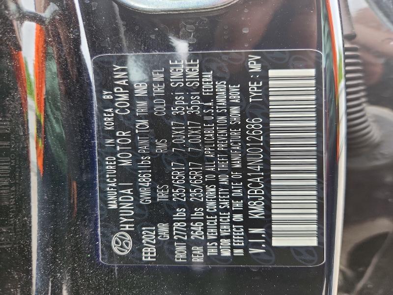 50925986 :رقم المزاد ، KM8JBCA14NU012686 vin ، 2022 Hyundai Tucson مزاد بيع