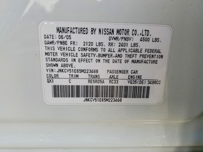Aukcja sprzedaży 2005 Infiniti G35, vin: JNKCV51E65M223468, numer aukcji: 51432656