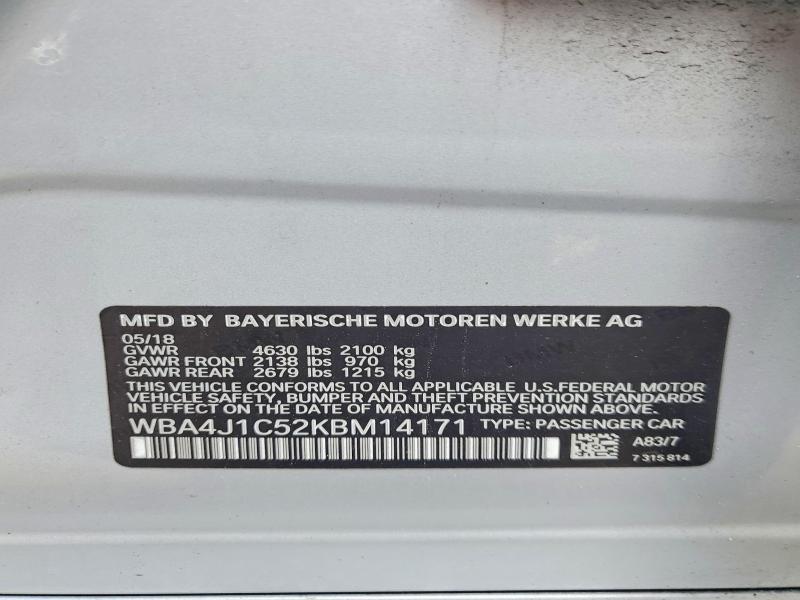 Продажа на аукционе авто 2019 Bmw 430i, vin: WBA4J1C52KBM14171, номер лота: 50509626