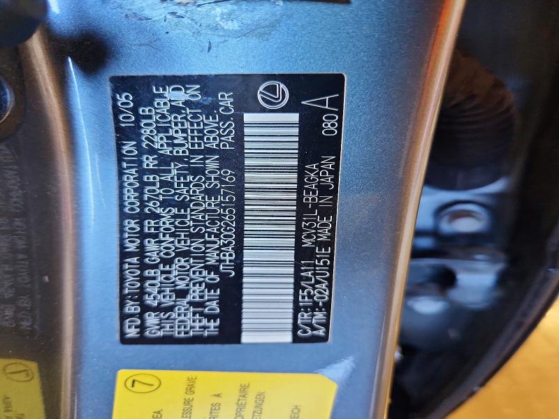 Aukcja sprzedaży 2006 Lexus Es, vin: JTHBA30G265157169, numer aukcji: 50921646